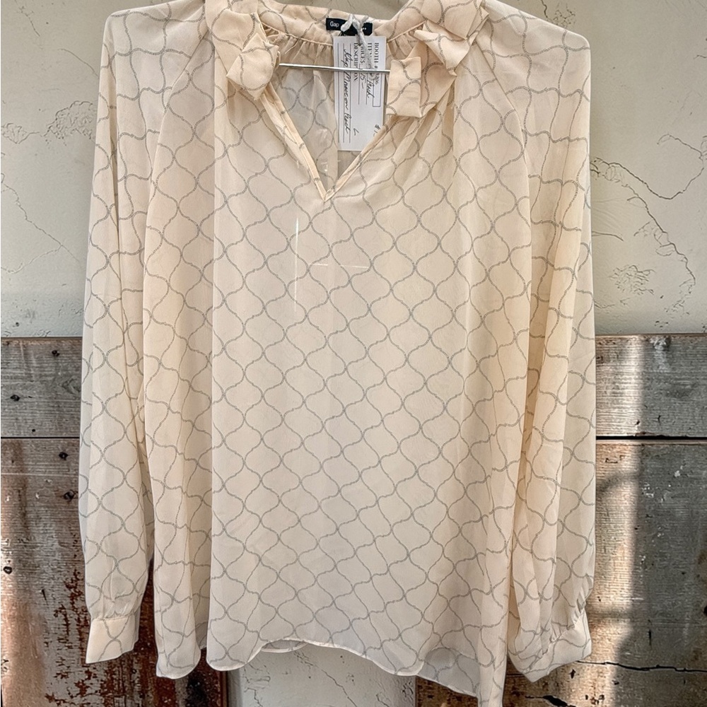 GAP Cream Tie-Neck Patterned Blouse